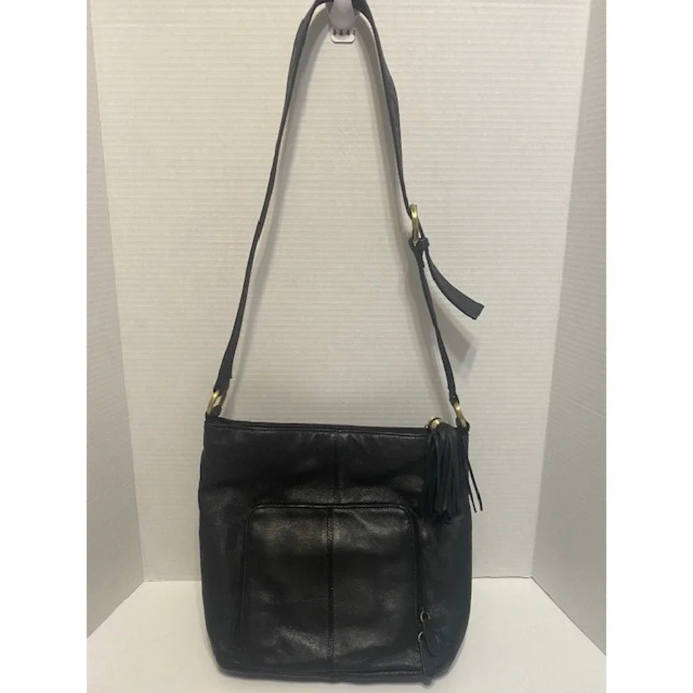 Leather Hobo Shoulder Bag Tassel Accent Everyday Black‎ Purse